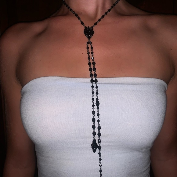 Black tassel choker. Liz Claiborne 15” length with 9” tassels - Picture 2 of 11